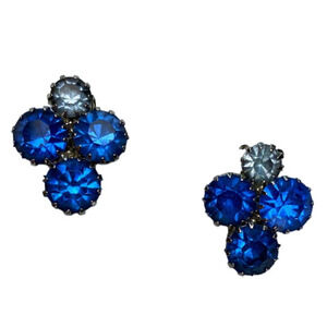 Retro 60s Vintage Crystal Cluster Blue Unsigned Twee Snap-On Fashion Earrings